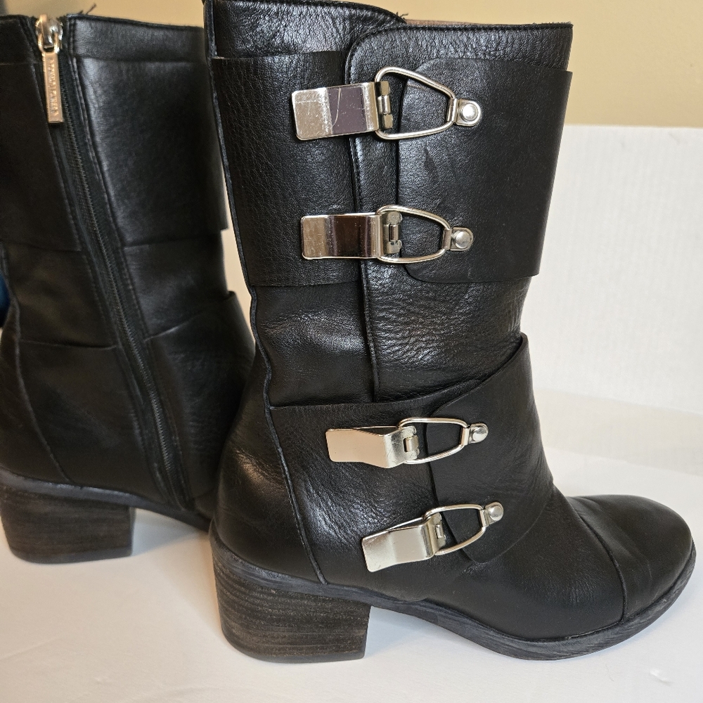 Donald J. Pliner Women's Black Leather Ankle Boots, Buckle, Sz. 6 - Picture 3 of 16